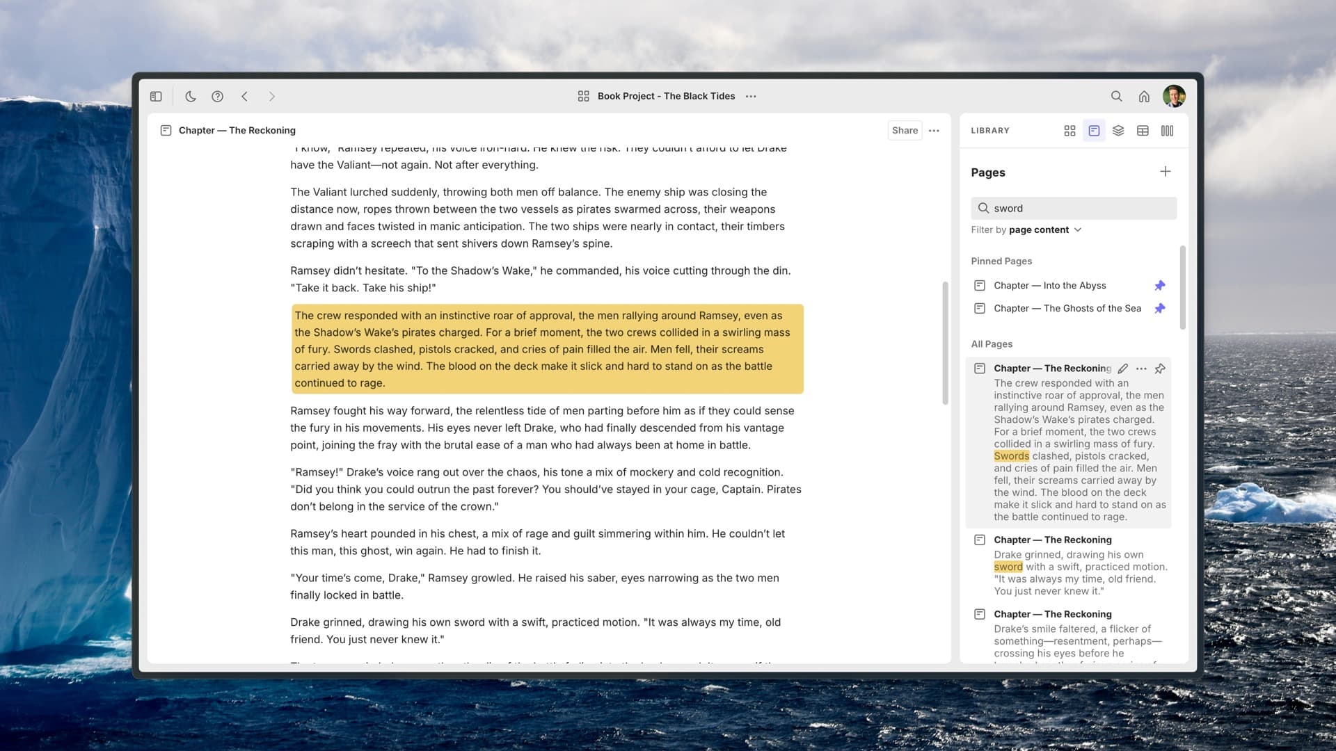 This screenshot shows a page with a paragraph that is highlighted, having been found via searching the library.