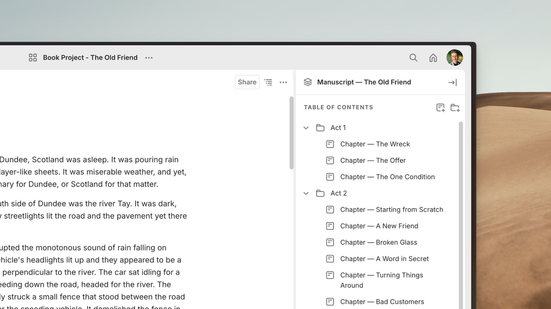 This screenshot demonstrates the use of folders in a stack to organize sections of content.